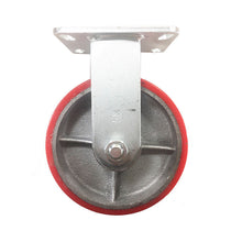 8" x 2" Red Polyurethane on Cast Iron Casters -  2 Rigids and 2 Swivels