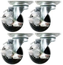 3-1/2" x 1-1/4" Hard Rubber Wheel Casters (A1) - 4 Swivels with Brake
