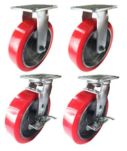 8" x 2" Aluminum wheel Casters -  2 Rigids & 2 Swivels with Brake