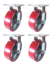 10" x 3" Red Polyurethane on Cast Iron Casters -  4 Rigids