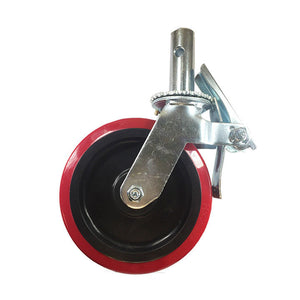 Scaffold Caster 8" x 2" Red PU Wheel w/ Locking Brake 1-3/8"  950 lbs Capacity