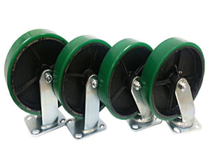 8" x 2" Green Polyurethane on Cast Iron Casters -  2 Swivels & 2 Rigids
